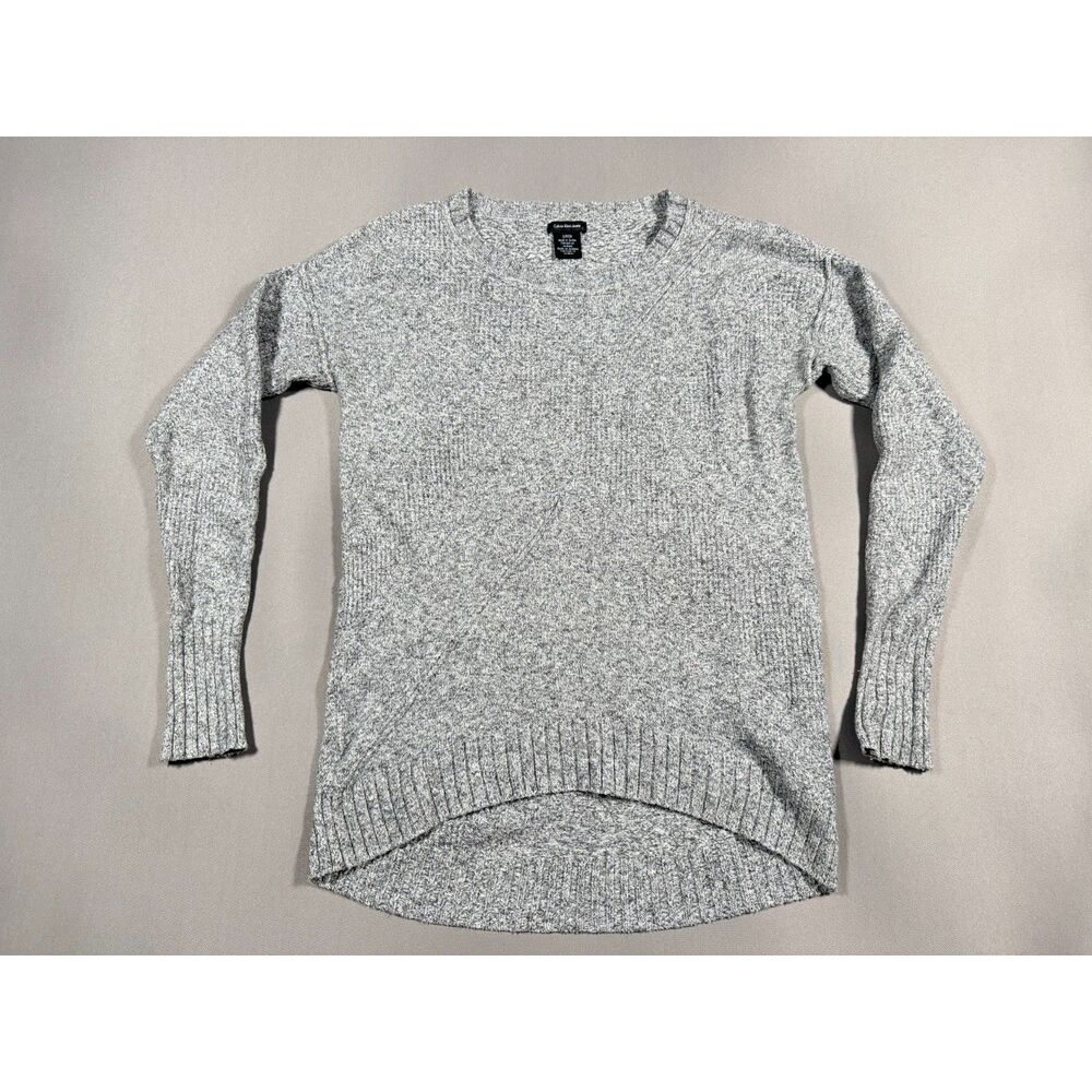 Calvin Klein Jeans Womens S Gray Marled Knit High Low Hem Crewneck Sweater